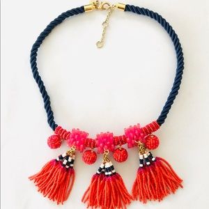 $98 Ann Taylor Red Seed Bead Tassel Statement Necklace